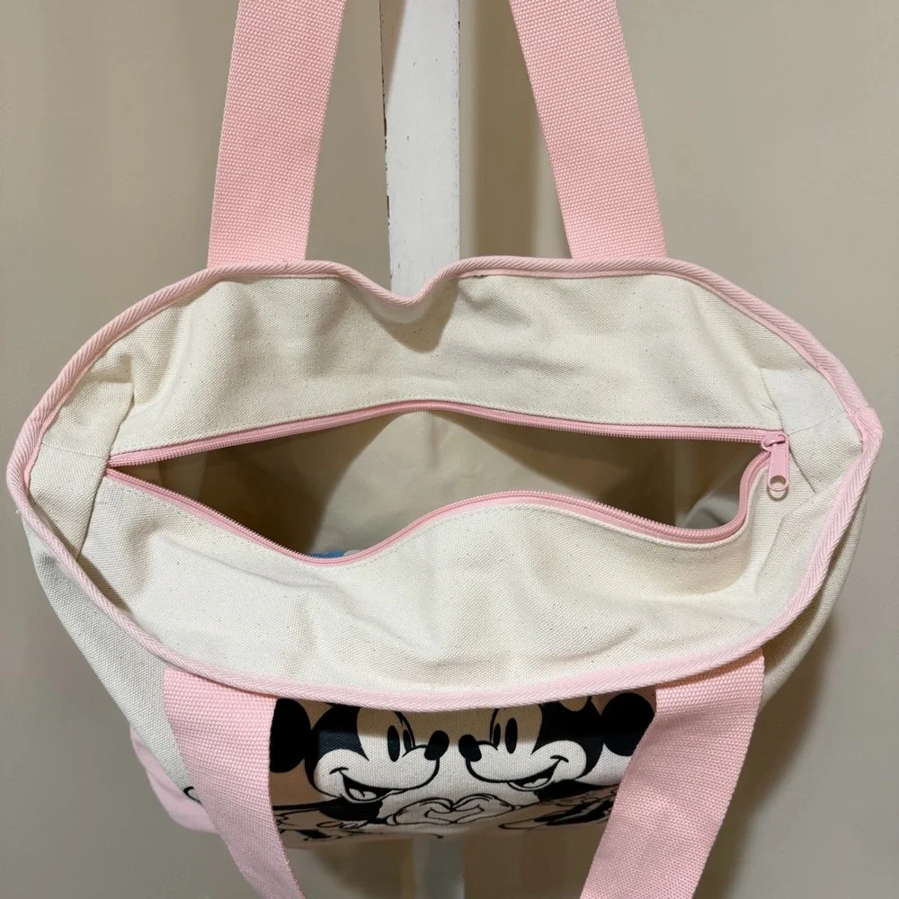 NEW 2026 SPRING “SEASONS OF LOVE” MICKEY & MINNIE LARGE CANVAS ZIP TOTE - Picture 8 of 10